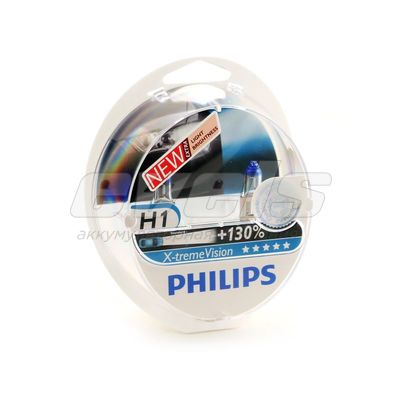 Лампы "PHILIPS" 12v H1 55W (P14,5s) X-treme Vision (+130% cвета) (комплект 2 шт.) — основное фото